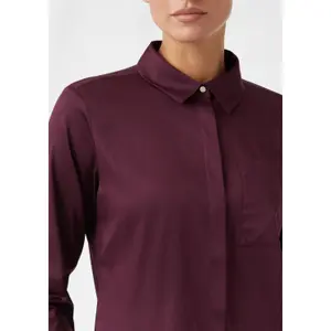 Women's Long Sleeve Stretch Cotton Poplin Blouse with Chest Pocket COMMA image-3