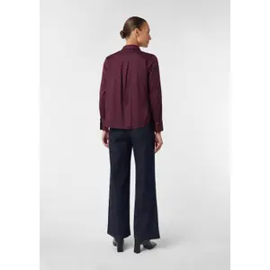 Women's Long Sleeve Stretch Cotton Poplin Blouse with Chest Pocket COMMA image-4