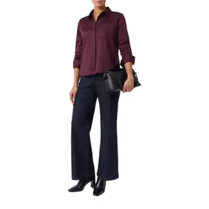 Women's Long Sleeve Stretch Cotton Poplin Blouse with Chest Pocket COMMA image-6