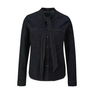 Women's Long Sleeve Soft Denim Blouse with Lavallière Collar COMMA image-0