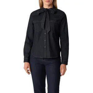 Women's Long Sleeve Soft Denim Blouse with Lavallière Collar COMMA image-2
