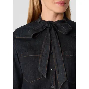 Women's Long Sleeve Soft Denim Blouse with Lavallière Collar COMMA image-3