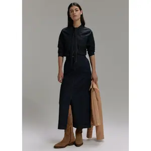 Women's Long Sleeve Soft Denim Blouse with Lavallière Collar COMMA image-6