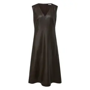 Women's Soft Faux Leather Midi Dress with V-Neck COMMA image-0