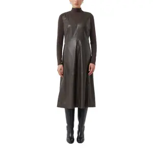 Women's Soft Faux Leather Midi Dress with V-Neck COMMA image-2