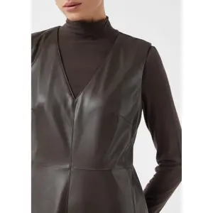 Women's Soft Faux Leather Midi Dress with V-Neck COMMA image-3