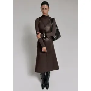 Women's Soft Faux Leather Midi Dress with V-Neck COMMA image-6