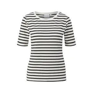 Slim Fit Striped Viscose Blend T-Shirt for Women COMMA image-0