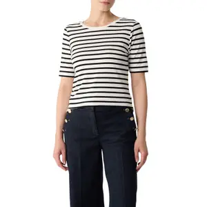 Slim Fit Striped Viscose Blend T-Shirt for Women COMMA image-2