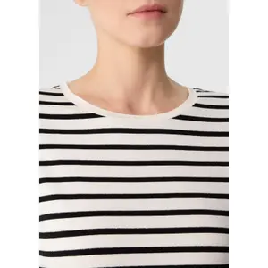 Slim Fit Striped Viscose Blend T-Shirt for Women COMMA image-3