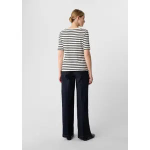 Slim Fit Striped Viscose Blend T-Shirt for Women COMMA image-4