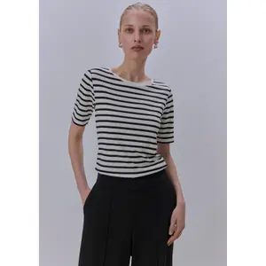 Slim Fit Striped Viscose Blend T-Shirt for Women COMMA image-6