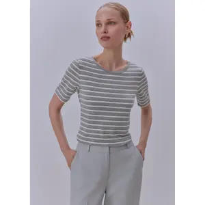 Slim Fit Striped Viscose Blend T-Shirt for Women COMMA image-6