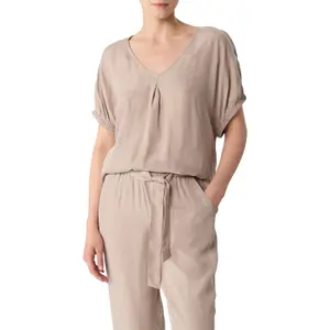 Women's V-Neck Blend Viscose Blouse with Dropped Shoulders COMMA image-2