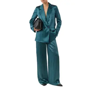 Women's Crinkled Satin Acetate Wide-Leg Trousers COMMA image-6