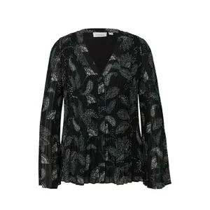 Pleated Chiffon Blouse with V-Neck and Floral Print Women's COMMA image-0