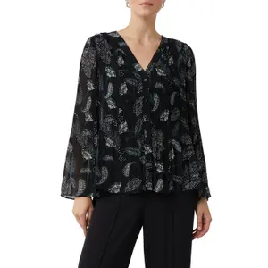 Pleated Chiffon Blouse with V-Neck and Floral Print Women's COMMA image-2