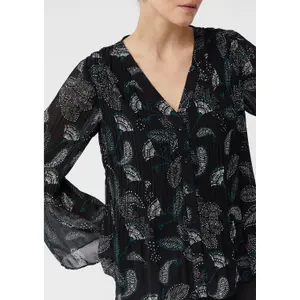 Pleated Chiffon Blouse with V-Neck and Floral Print Women's COMMA image-3