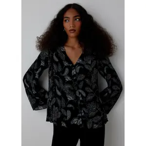 Pleated Chiffon Blouse with V-Neck and Floral Print Women's COMMA image-6