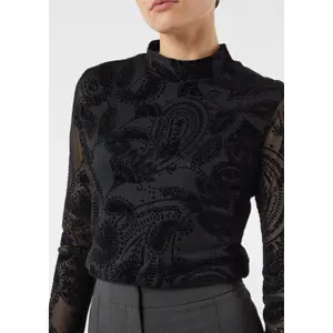 Semi-Transparent Long Sleeve T-Shirt with Paisley Pattern for Women COMMA image-3