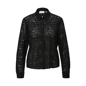 Women's Square Cut Semi-Transparent Lace Blouse with Shirt Collar COMMA image-0