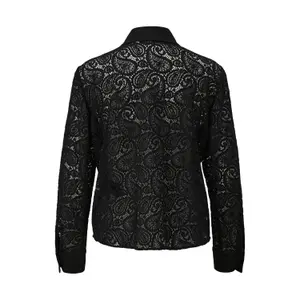 Women's Square Cut Semi-Transparent Lace Blouse with Shirt Collar COMMA image-1