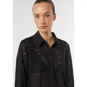 Women's Square Cut Semi-Transparent Lace Blouse with Shirt Collar COMMA image-3