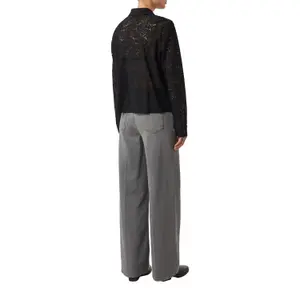 Women's Square Cut Semi-Transparent Lace Blouse with Shirt Collar COMMA image-5