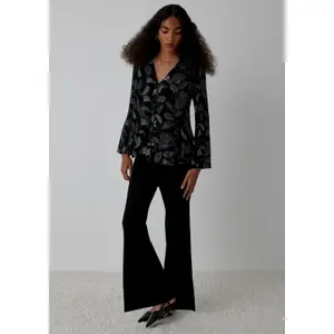 Women's Mid-Rise Flared Jersey Trousers with Hem Slits COMMA image-6