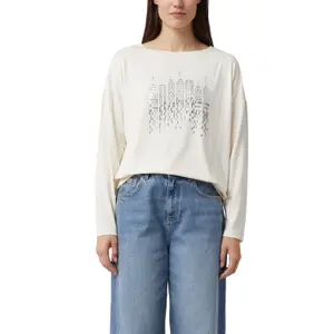 Women's Long Sleeve Printed Front Boat Neck T-shirt COMMA image-2