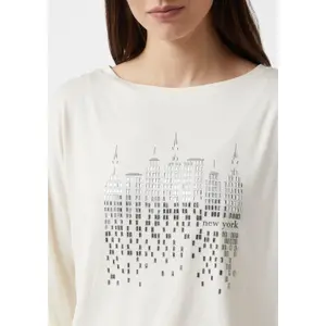 Women's Long Sleeve Printed Front Boat Neck T-shirt COMMA image-3
