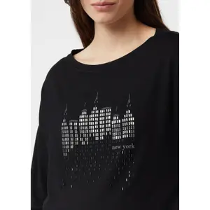 Women's Long Sleeve Printed Front Boat Neck T-shirt COMMA image-3