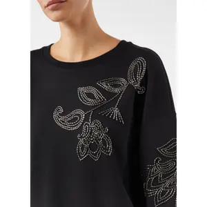 Oversized Beaded Rhinestone Sweatshirt for Women COMMA image-3