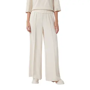 Wide Fluid Crepe Trousers with Pleats and Elastic Waist Women COMMA image-0
