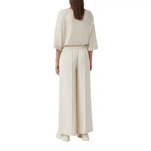 Wide Fluid Crepe Trousers with Pleats and Elastic Waist Women COMMA image-3