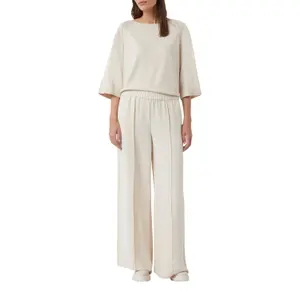 Wide Fluid Crepe Trousers with Pleats and Elastic Waist Women COMMA image-6