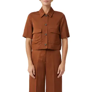 Womens Buttoned Short Boxy Jacket in Linen-Viscose Blend COMMA image-1