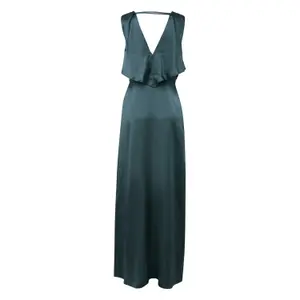 Women's Deep V Neck Crinkled Acetate Satin Maxi Dress COMMA image-1