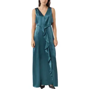 Women's Deep V Neck Crinkled Acetate Satin Maxi Dress COMMA image-2