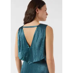 Women's Deep V Neck Crinkled Acetate Satin Maxi Dress COMMA image-3