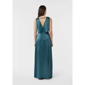 Women's Deep V Neck Crinkled Acetate Satin Maxi Dress COMMA image-4