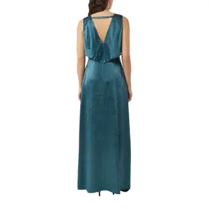 Women's Deep V Neck Crinkled Acetate Satin Maxi Dress COMMA image-5