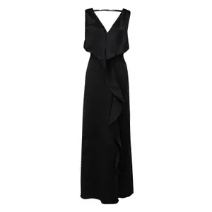 Women's Deep V Neck Crinkled Acetate Satin Maxi Dress COMMA image-0