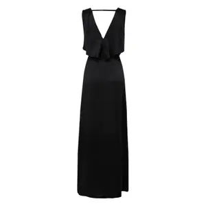 Women's Deep V Neck Crinkled Acetate Satin Maxi Dress COMMA image-1