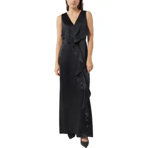Women's Deep V Neck Crinkled Acetate Satin Maxi Dress COMMA image-2