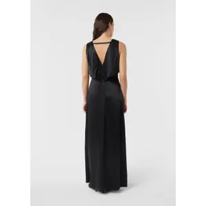 Women's Deep V Neck Crinkled Acetate Satin Maxi Dress COMMA image-4