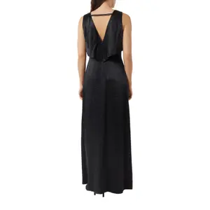 Women's Deep V Neck Crinkled Acetate Satin Maxi Dress COMMA image-5