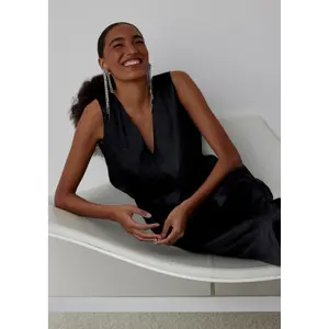 Women's Deep V Neck Crinkled Acetate Satin Maxi Dress COMMA image-6