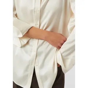 Women's Long Sleeve Satin Shirt with Shirt Collar and Pleats COMMA image-3