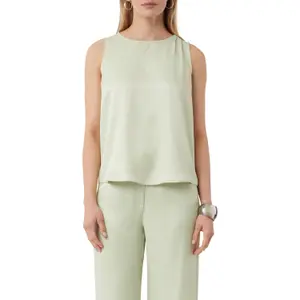 Sleeveless Satin Viscose Blouse with Pleated Round Neck for Women COMMA image-0